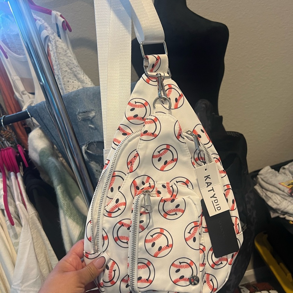 Katydid White Baseball Pattern Sling Bag